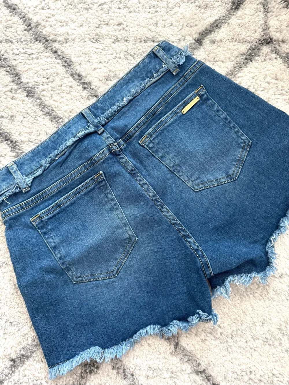 MICHAEL KORS Denim Frayed Hem Studded Shorts